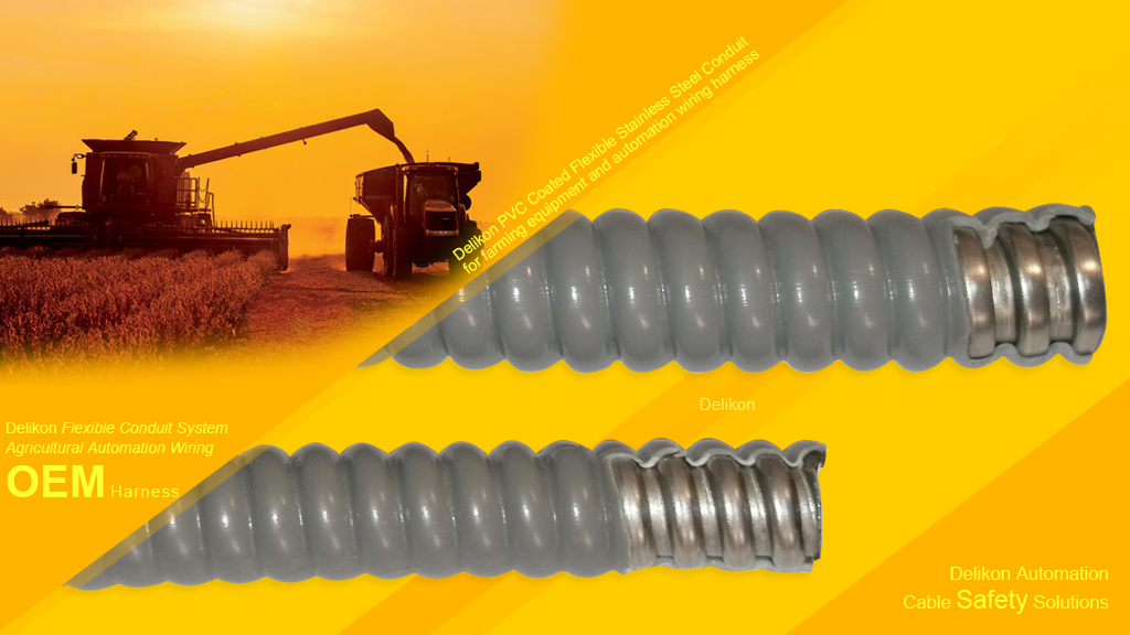 [CN] Delikon Corrosion resistant Waterproof PVC Coated Stainless Steel Flexible Conduit is manufactured to protect the wirings and cables of Farming Equipment, 